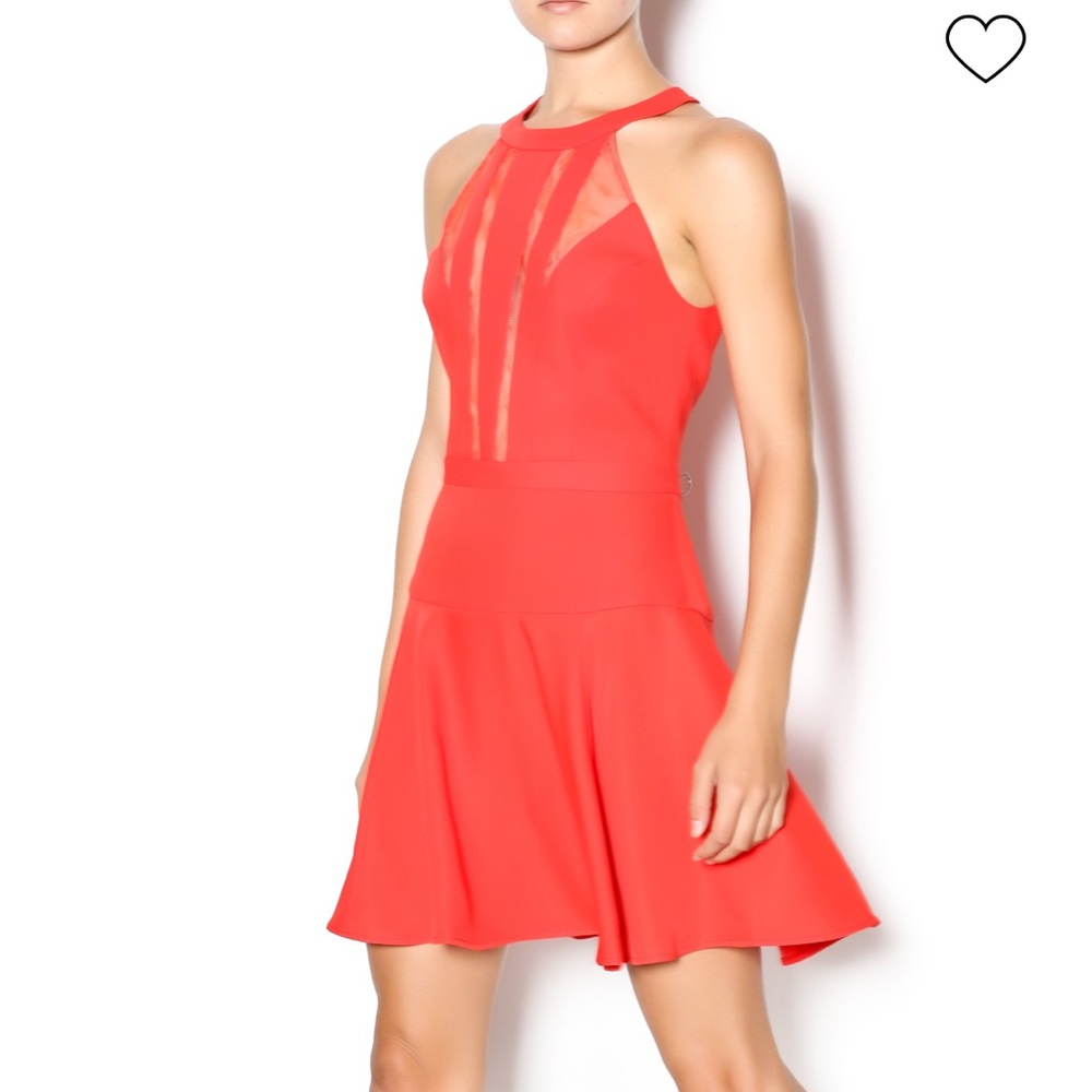 BCBGMaxazria Red Fit and Flare Mesh Halter Dress - Picture 2 of 8